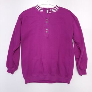 80's Cheetah Sweatshirt Women's Small Crewneck Button Pullover‎ Striped Purple